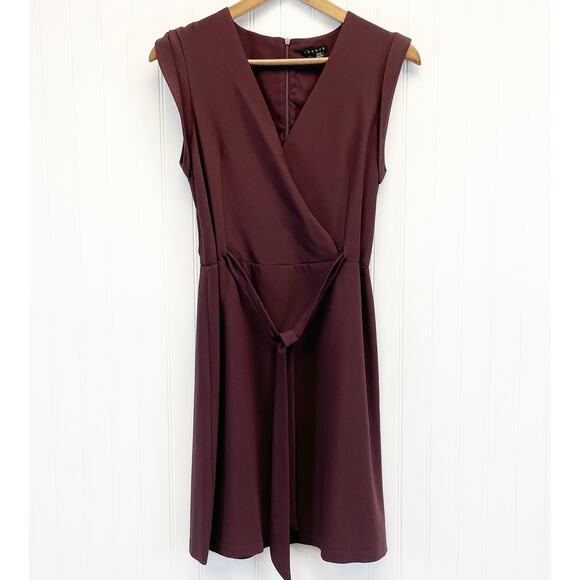 Theory Womens 6 Pavita‎ Trinity 2 Dress Ponte Stretch Knit Burgundy Faux Wrap - Picture 5 of 11